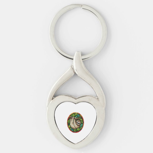 Cute Sloth Stained Glass Ornament Key Ring (Front)