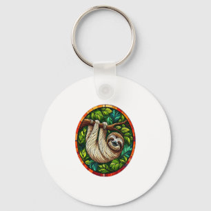 Cute Sloth Stained Glass Ornament Key Ring