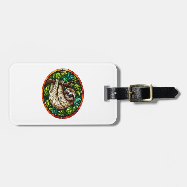 Cute Sloth Stained Glass Ornament Luggage Tag (Front Horizontal)