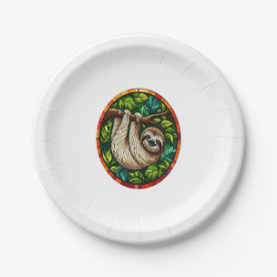 Cute Sloth Stained Glass Ornament Paper Plate