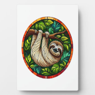 Cute Sloth Stained Glass Ornament Plaque