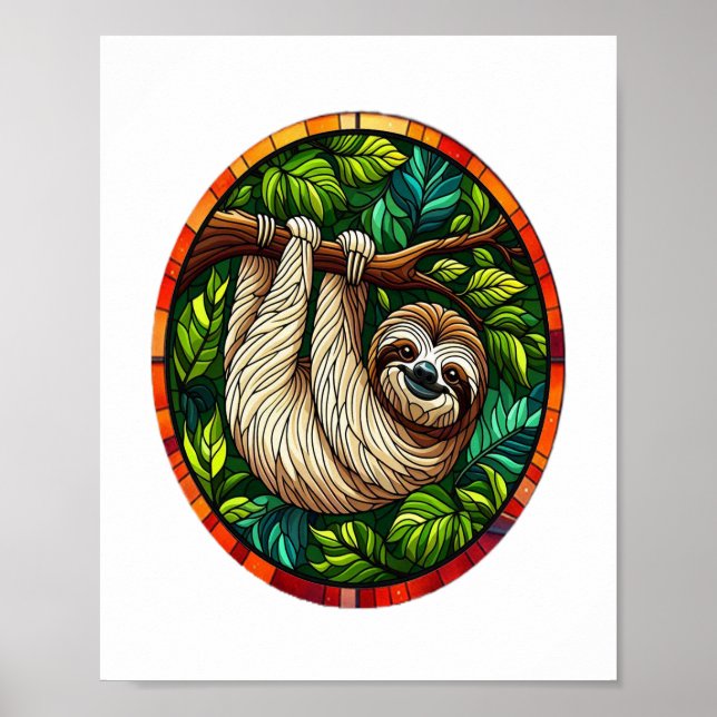 Cute Sloth Stained Glass Ornament Poster (Front)
