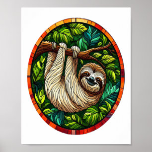 Cute Sloth Stained Glass Ornament Poster