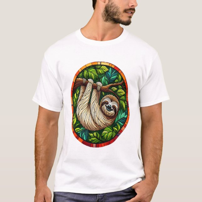 Cute Sloth Stained Glass Ornament T-Shirt (Front)