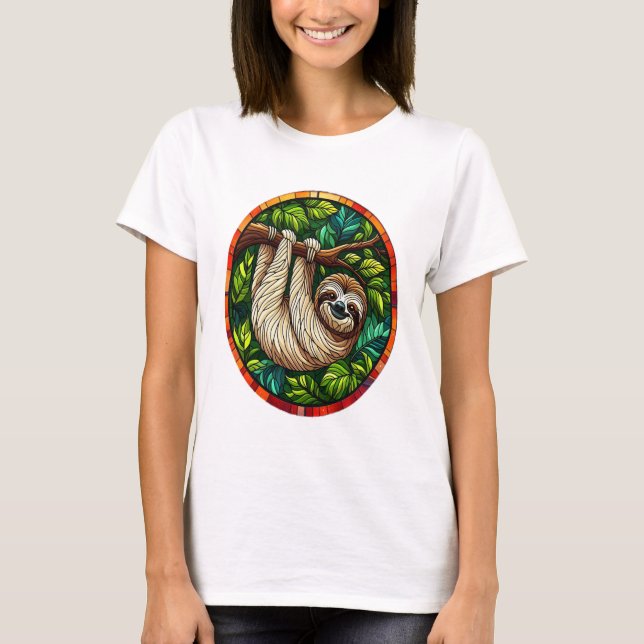 Cute Sloth Stained Glass Ornament T-Shirt (Front)