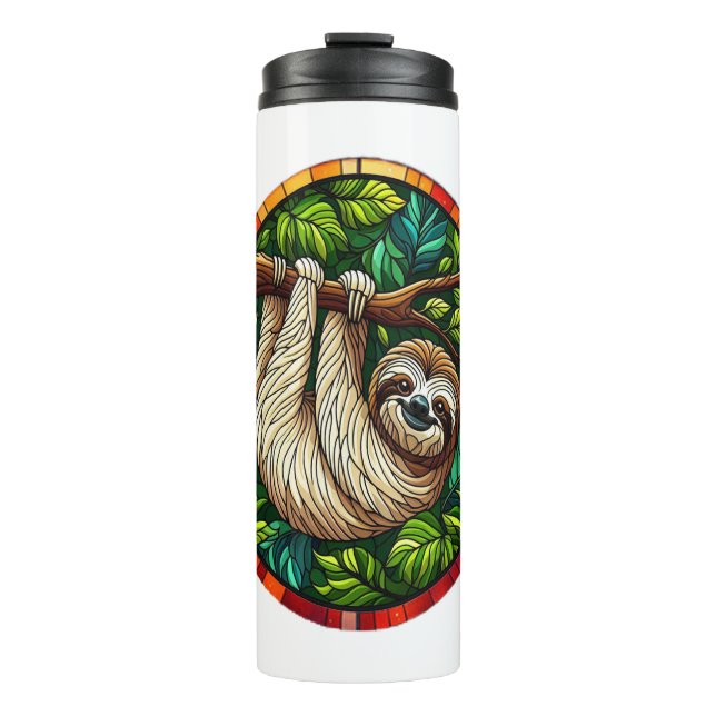 Cute Sloth Stained Glass Ornament Thermal Tumbler (Front)