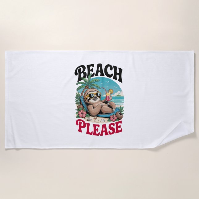 Cute Sloth Summertime Beach Towel (Front)