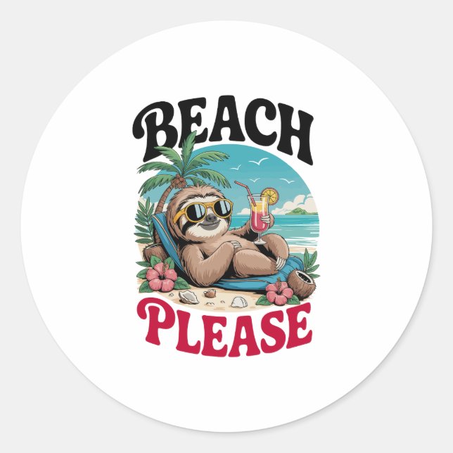 Cute Sloth Summertime Classic Round Sticker (Front)