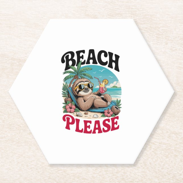 Cute Sloth Summertime Paper Coaster (Front)