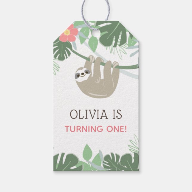 Cute Sloth Tropical Birthday Tag (Front)