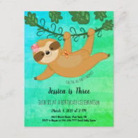 Cute Sloth Tropical Girly Birthday Party