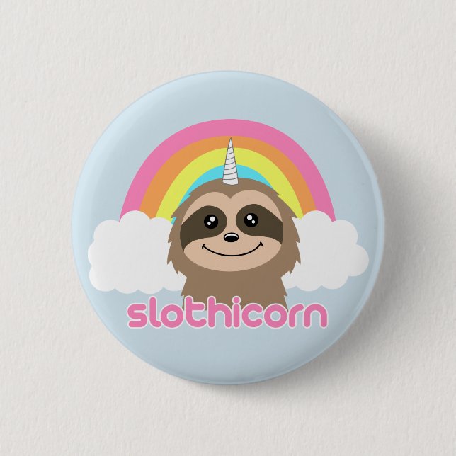 Cute Sloth Unicorn Badge Pin Button (Front)
