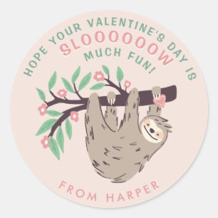 Cute Sloth Valentine's Classic Round Sticker