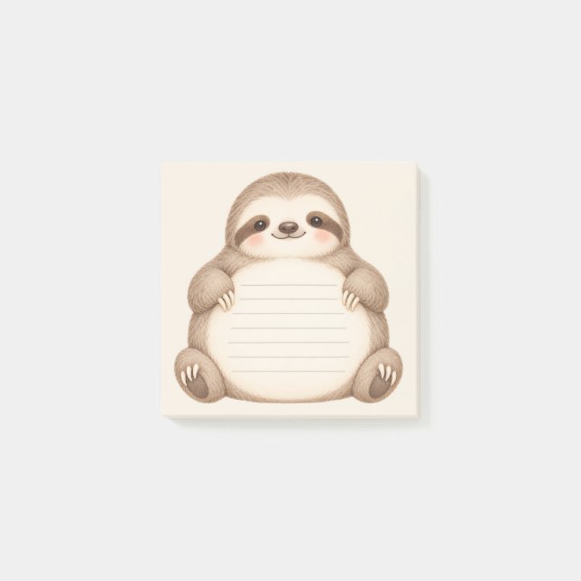 Cute Sloth Watercolor Lined Sticky Notes (Front)