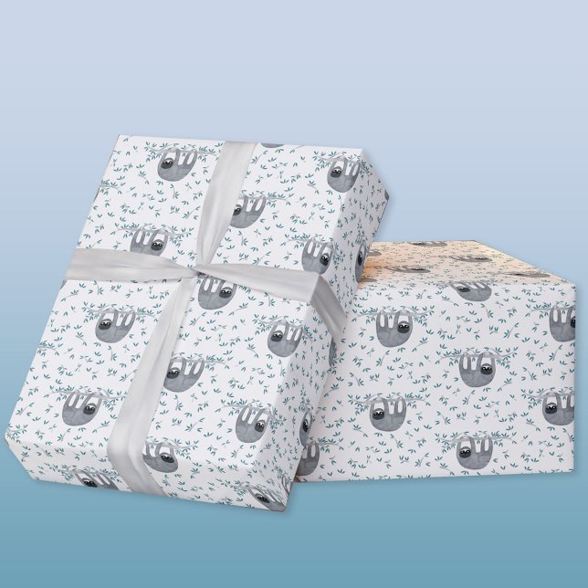 Cute Sloth Watercolor Wrapping Paper (Watercolor sloth pattern gift wrap paper roll)