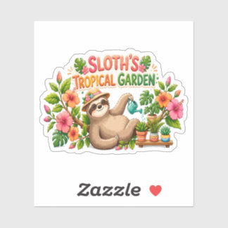 Cute Sloth Watering Plants Tropical Garden