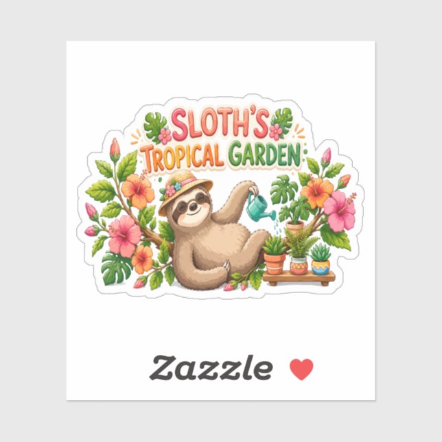 Cute Sloth Watering Plants Tropical Garden (Sheet)