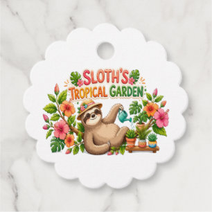 Cute Sloth Watering Plants Tropical Garden Favour Tags