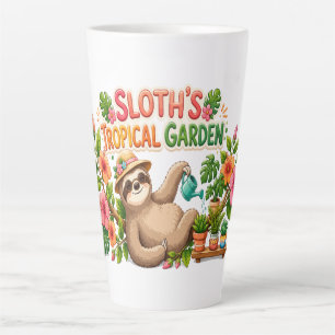 Cute Sloth Watering Plants Tropical Garden Latte Mug