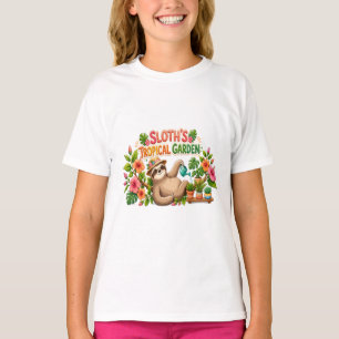 Cute Sloth Watering Plants Tropical Garden T-Shirt