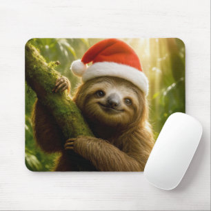 Cute Sloth Wearing a Santa Hat Mouse Mat