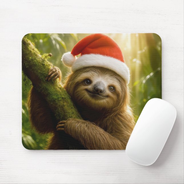 Cute Sloth Wearing a Santa Hat Mouse Mat (With Mouse)