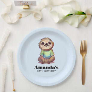 Cute Sloth Wearing a Shirt Birthday Paper Plate