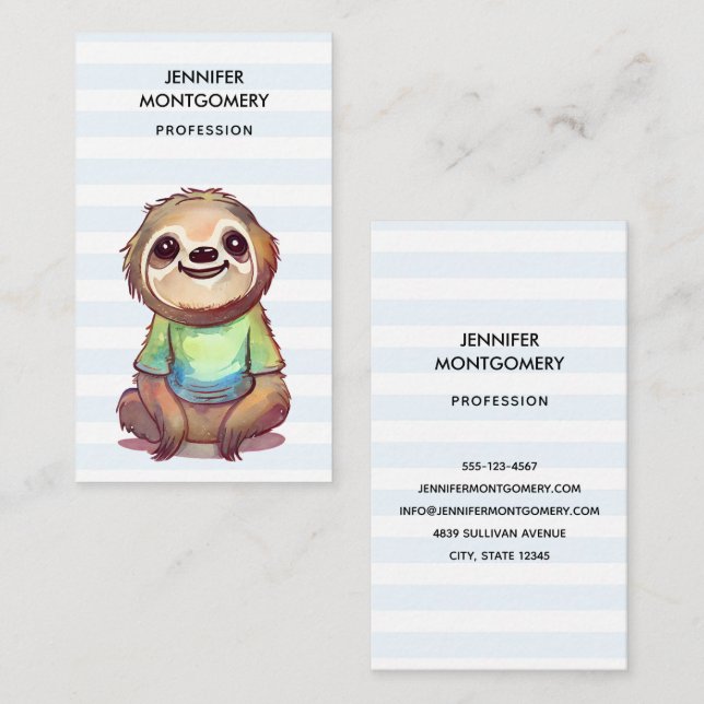 Cute Sloth Wearing a Shirt Business Card (Front/Back)