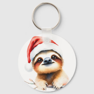 Cute Sloth Wearing Santa Hat Key Ring