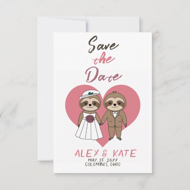 Cute Sloth Wedding Save the Date Announcement (Front)