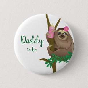 Cute Sloth White Blush Pink Dad to be Baby Shower 6 Cm Round Badge