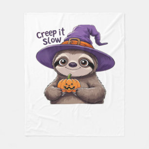 Cute Sloth Witch Halloween Shirt � Creep It Slow P Fleece Blanket