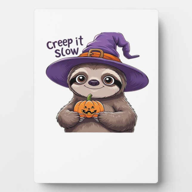 Cute Sloth Witch Halloween Shirt � Creep It Slow P Plaque (Front)