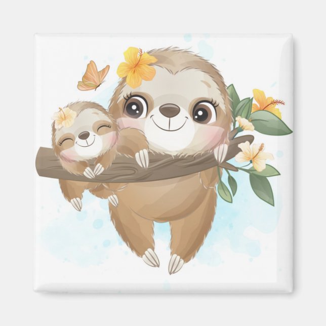 Cute Sloth with baby Magnet (Front)
