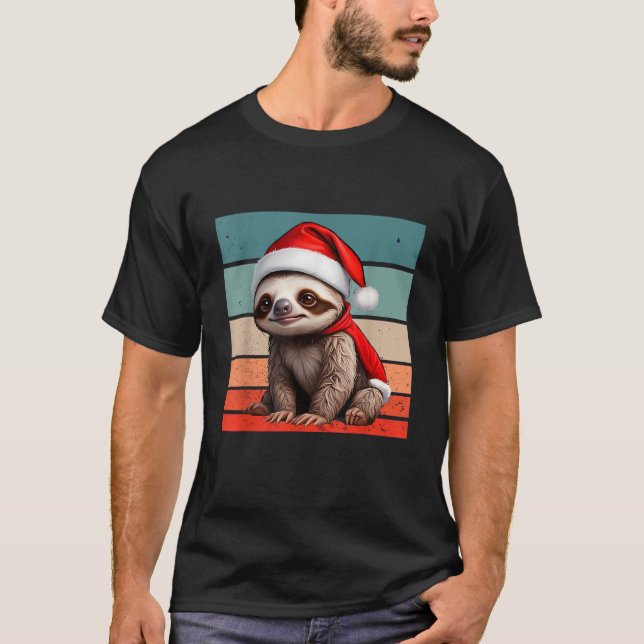 Cute Sloth with Christmas Hat Xmas Animal Sloths C T-Shirt (Front)