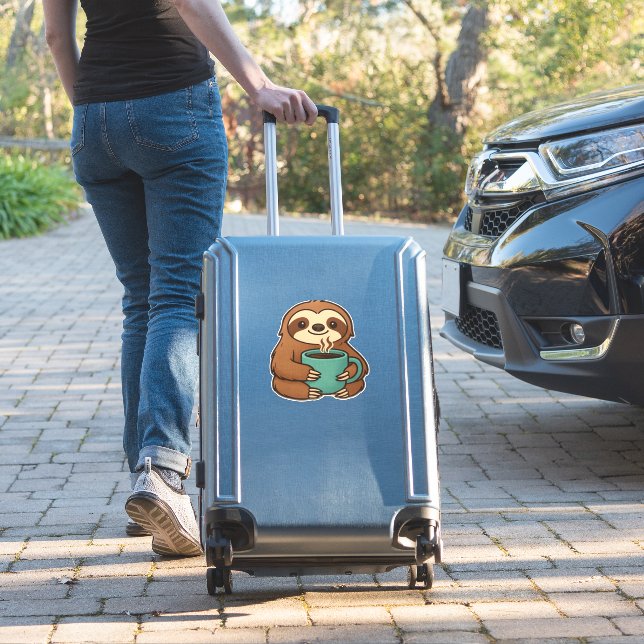 Cute Sloth with Coffee Mug – Cosy Relaxed Animal A (Suitcase Insitu)