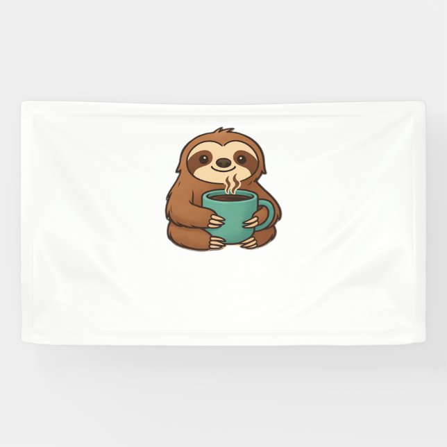 Cute Sloth with Coffee Mug – Cosy Relaxed Animal A Banner (Horizontal)