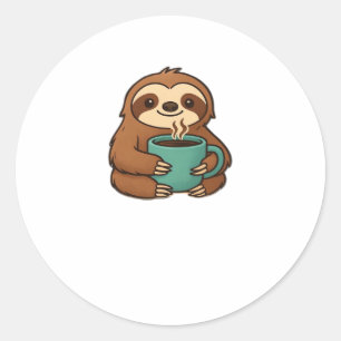 Cute Sloth with Coffee Mug � Cosy Relaxed Animal A Classic Round Sticker
