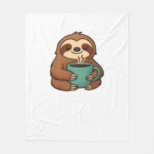 Cute Sloth with Coffee Mug � Cosy Relaxed Animal A Fleece Blanket