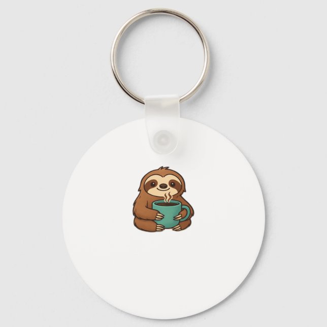 Cute Sloth with Coffee Mug � Cosy Relaxed Animal A Key Ring (Front)