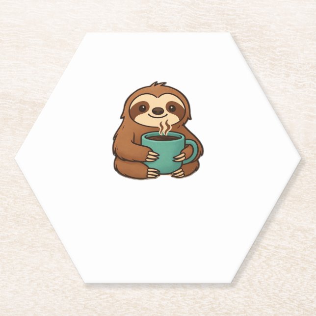 Cute Sloth with Coffee Mug � Cosy Relaxed Animal A Paper Coaster (Front)