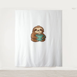 Cute Sloth with Coffee Mug – Cosy Relaxed Animal A Tapestry