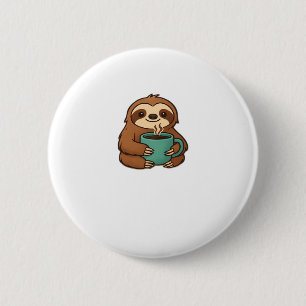 Cute Sloth with Coffee Mug � Cozy Relaxed Animal A 6 Cm Round Badge