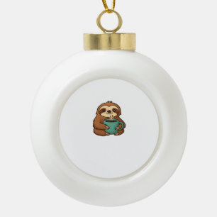 Cute Sloth with Coffee Mug – Cozy Relaxed Animal A Ceramic Ball Christmas Ornament