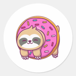 Cute sloth with doughnut cartoon  classic round sticker