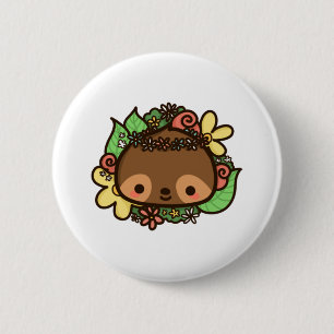 Cute sloth with flowers and leaves sloth lover Sti 6 Cm Round Badge