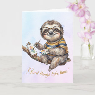 Cute Sloth with Glasses Funny Watercolor Painting  Card