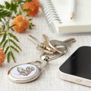 Cute Sloth with Glasses Funny Watercolor Painting  Key Ring