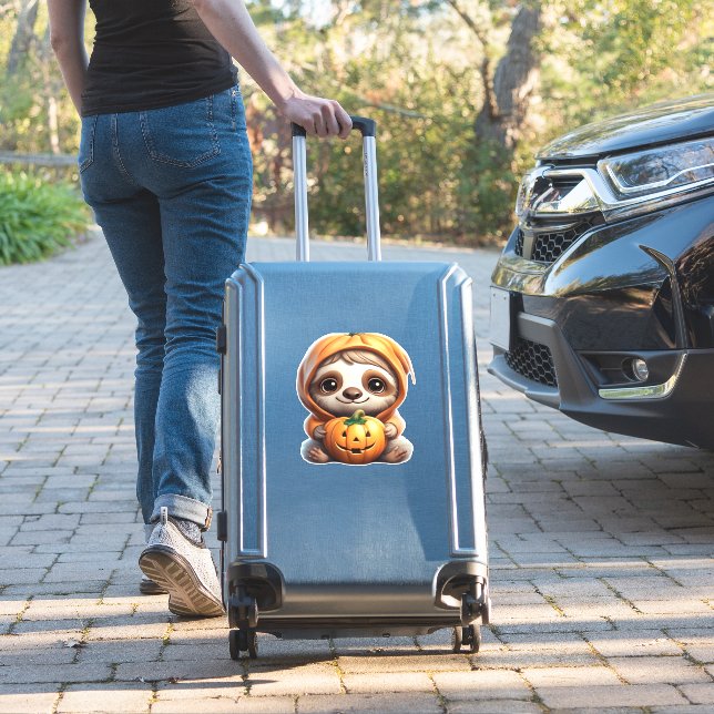 Cute Sloth with Pumpkin Halloween Cartoon Vector I (Suitcase Insitu)
