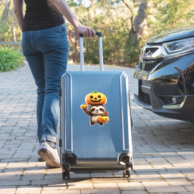 Cute Sloth with Pumpkin Halloween Cartoon Vector I (Suitcase Insitu)